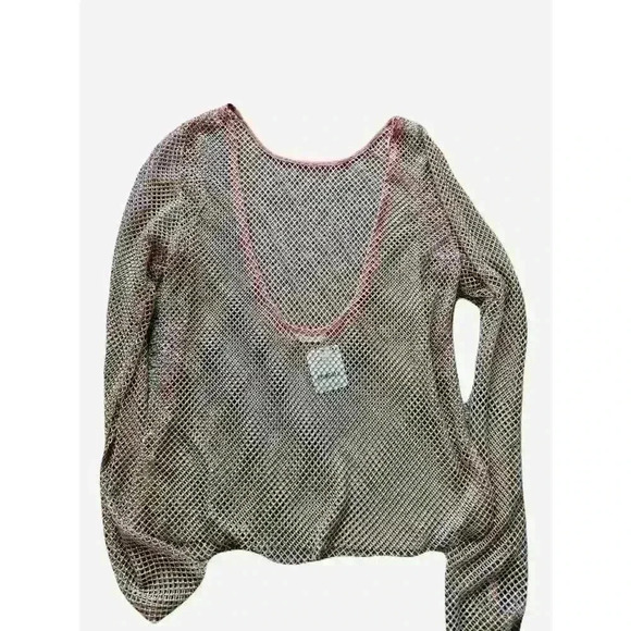 NWT Free People Sheer Metallic Fishnet Long Sleeve Top Party Club Mesh Glitter - Picture 5 of 8